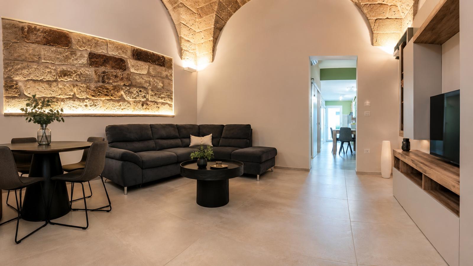 Soggiorno con volta a stella in pietra, casa vacanze L'altra Volta a San Pietro Vernotico nel Salento